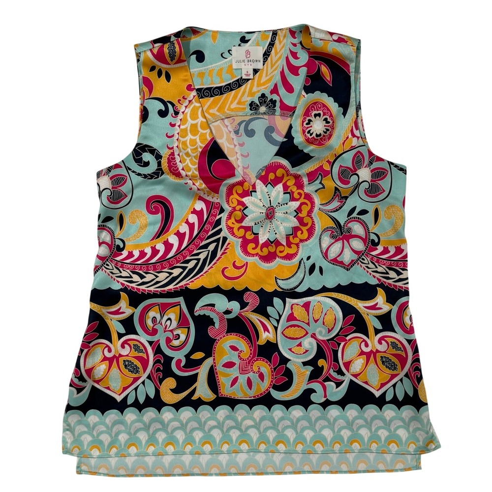 Julie Brown NYC Womens Floral Paisley V-Neck Sleeveless Tunic Blouse Size 6 W72